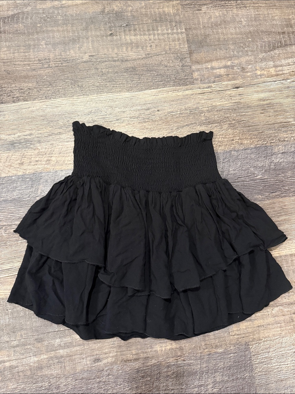 Black Tiered Smocked Waist Women's Mini Skirt